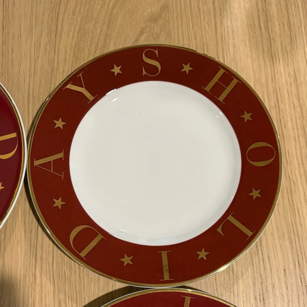 Pottery Barn Holidays Burgundy Gold Rim 7 1/2